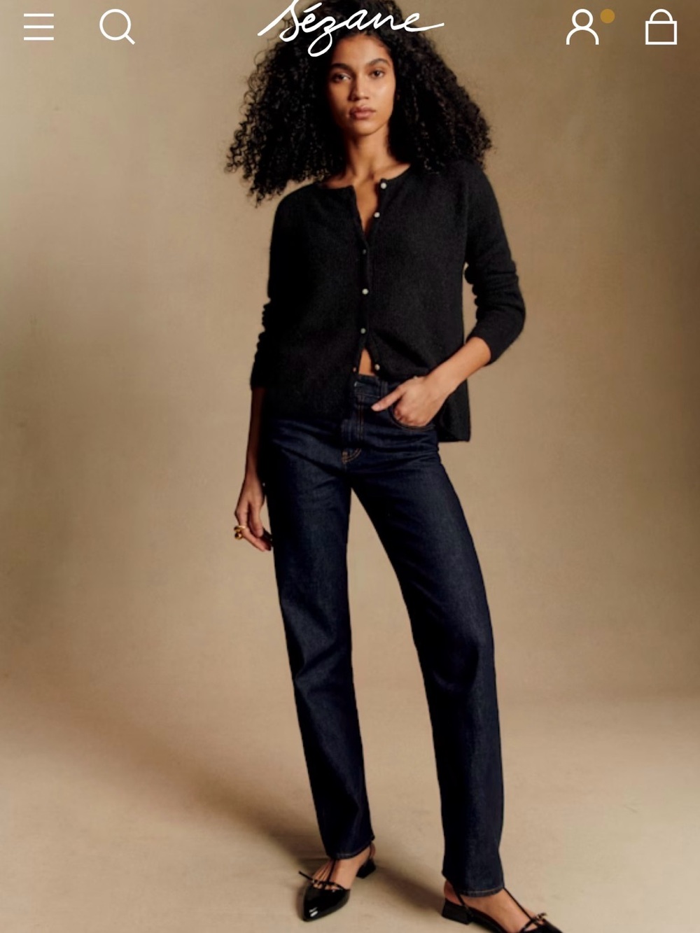 Sezane Black Gaspard Pearl-Button Cardigan